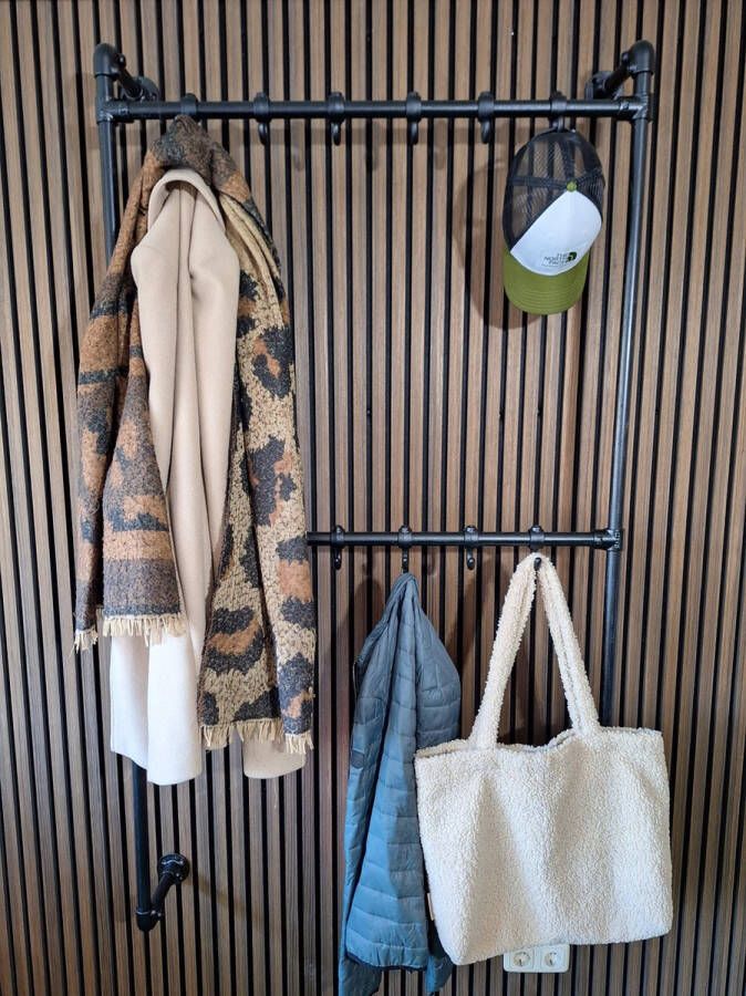 Absteigerhout Hoexs Wandkapstok Kapstok Zwart Industrieel 80 Cm 12 Kapstokhaken Robuust Hangend Model Steigerbuis