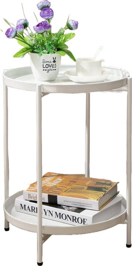 HollyHOME D&B Bijzettafel Dienblad 2 in 1 Salontafel Rond Woonkamer Snacktafel Tafeltje Modern Kleur Wit