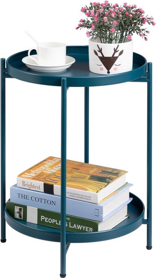 HollyHOME D&B Bijzettafel Dienblad 2 in 1 Salontafel Rond Woonkamer Snacktafel Tafeltje Modern Kleur Blauw