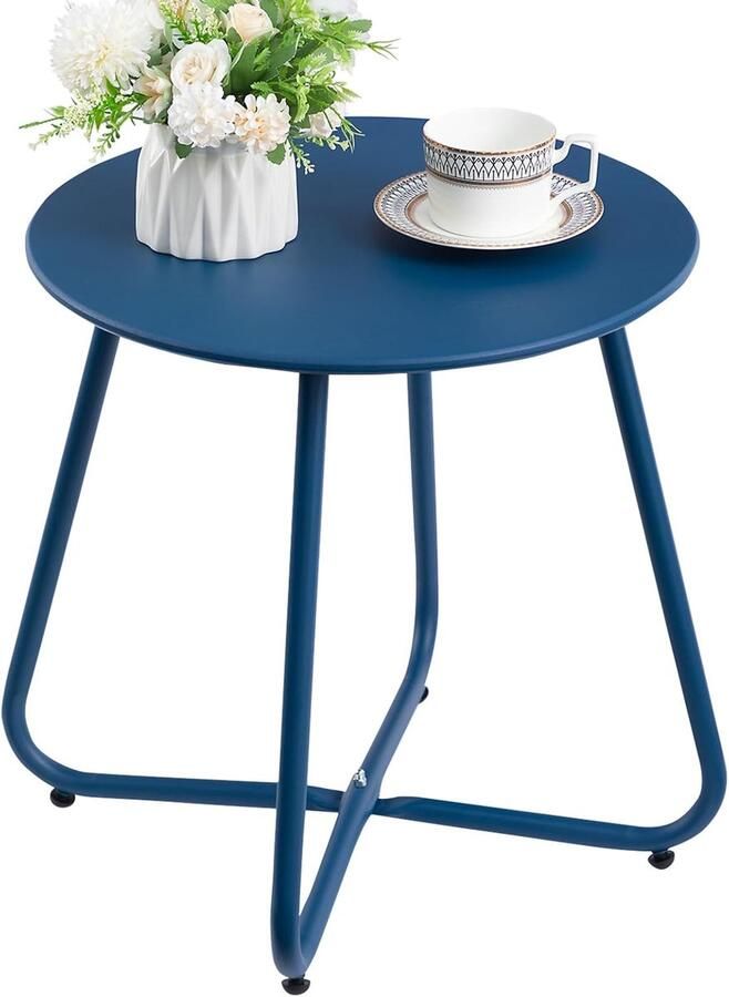 HollyHOME Bijzettafel outdoor balkontafel klein tuintafel rond bijzettafel metaal weerbestendig loungetafel outdoor salontafel voor patio terras woonkamer marineblauw