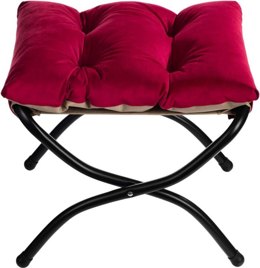 HollyHOME Voetenkruk voetensteun klapkruk opvouwbare kruk met metalen poten afneembaar gevoerd zitvlak van fluweel donkerblauw (47 x 36 x 36 cm)