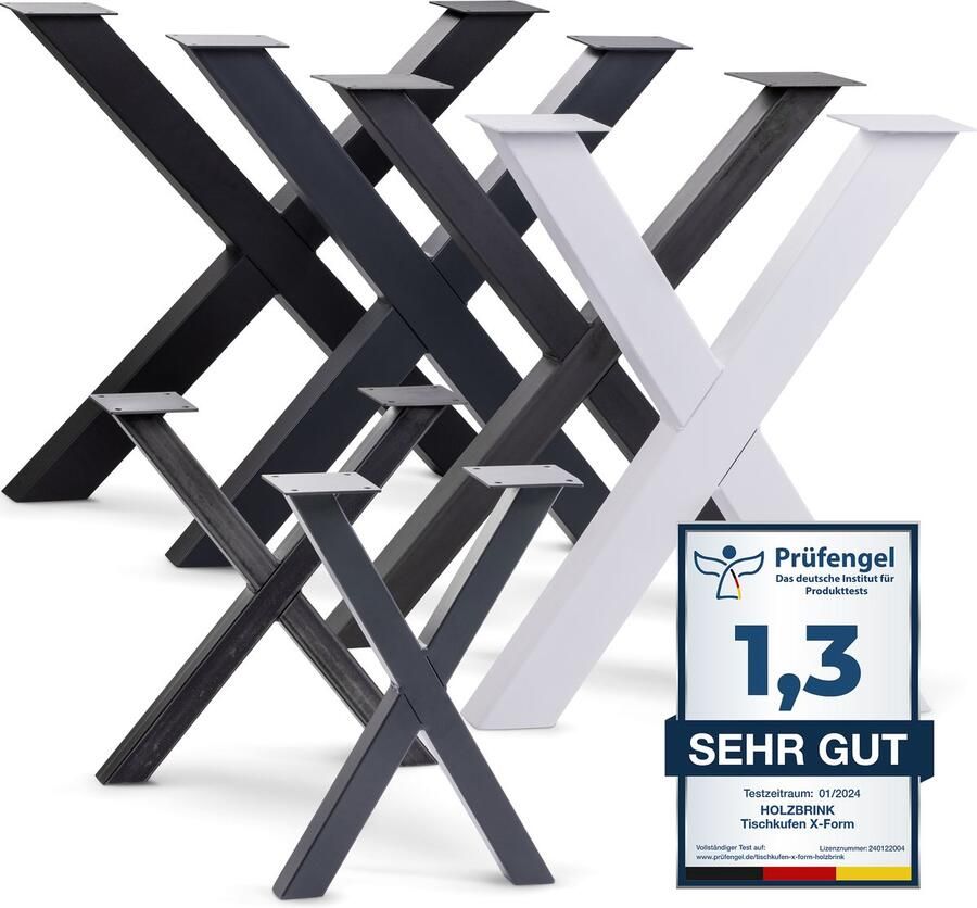 HOLZBRINK tafelpoten metaal grijs X-vorm design tafelonderstel voor salontafel eettafel bureau zitbank 1 stuk meubelpoot 60x43 cm