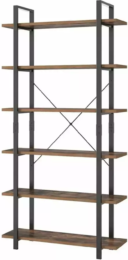 Homager – Boekenkast 6 met planken – Open boekenplank met rekken – Vakkenkast – Opbergrek – Voor ruimtes –– Multifunctioneel – Bruin – 180cm