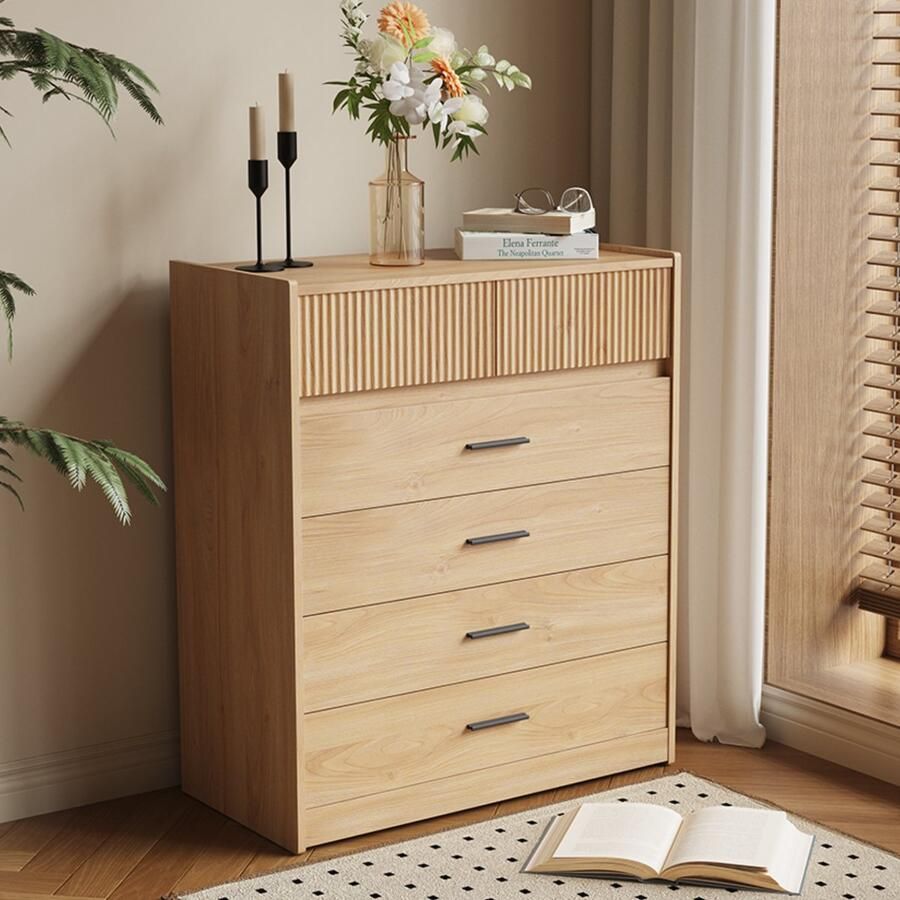 HOMAVO Ladekast DG1 – 6 Lades – 90 cm Hoog – Modern Dressoir – Wit Houtlook