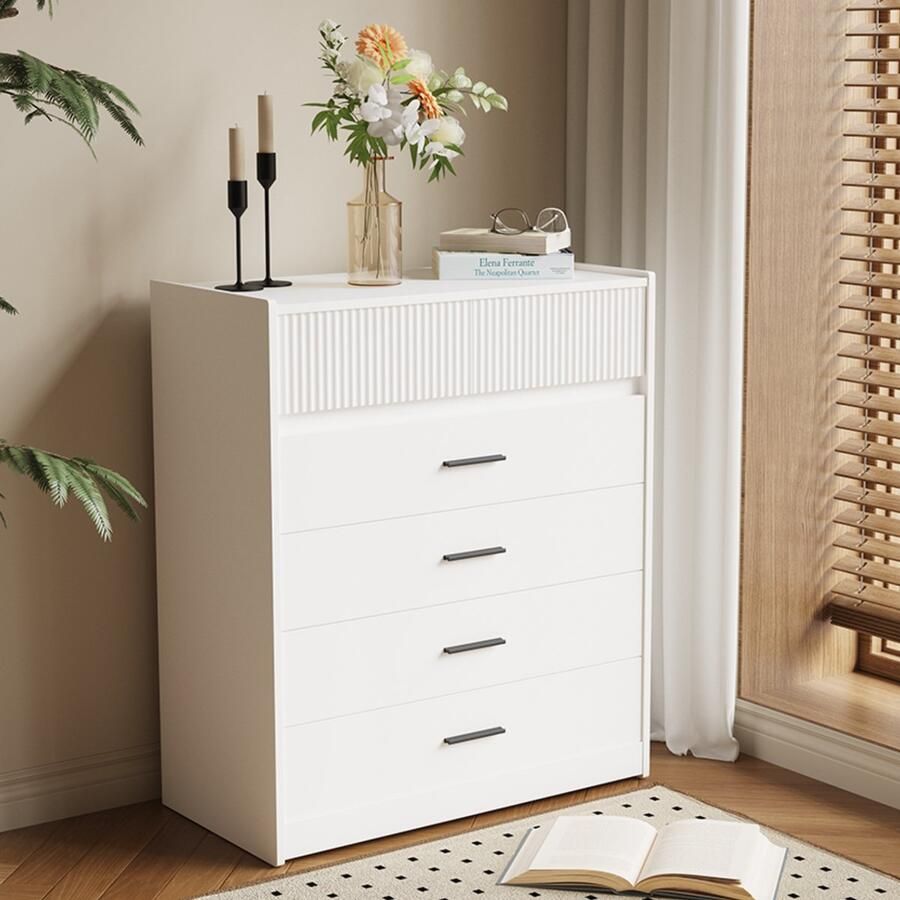 HOMAVO Ladekast 6 Lades – 90 cm Hoog – Modern Dressoir – Wit Houtlook DG1