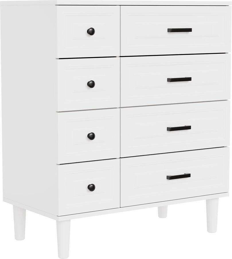 HOMAVO Ladekast DG3 – 8 Lades – 75x87x40 cm – Staand Dressoir – Mat Wit Zwart Walnoot – Modern Design