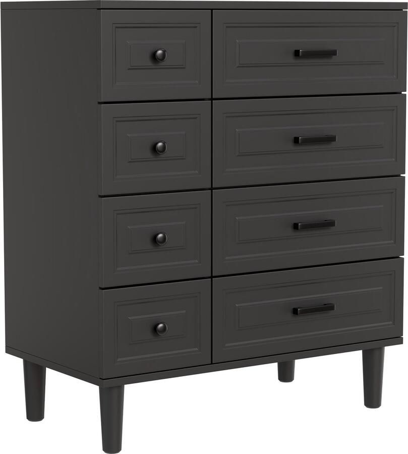 HOMAVO Ladekast DG3 – 8 Lades – 75x87x40 cm – Staand Dressoir – Mat Wit Zwart Walnoot – Modern Design