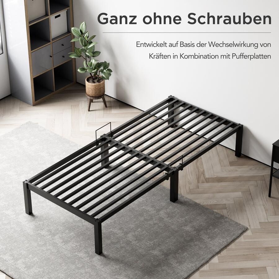 HOMAVO Metalen Bed 90x200 cm Minimalistisch Bedframe Stevig Stil Anti Slip Grote Opbergruimte Schroefloze Montage IJzeren Bed Duurzaam Roestvrij Ideaal voor Kleine Woningen Kinderkamers en Logeerkamers
