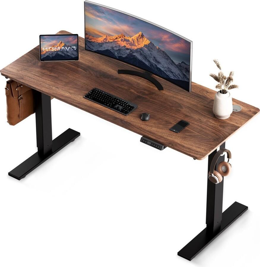 HOMAVO Zit-sta bureau 140 x 60 cm Elektrisch in hoogte verstelbaar bureau met geheugenfunctie en anti-botsingstechnologie Stevig en Duurzaam Stille Motor Hoogte 70-120cm