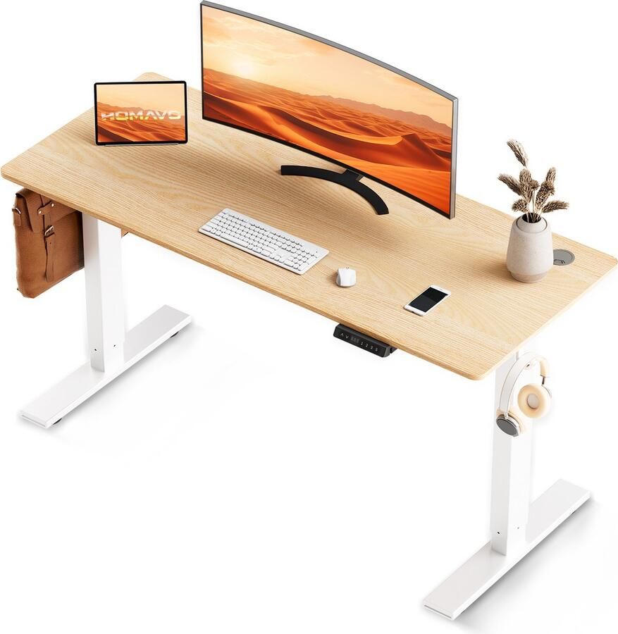 HOMAVO Zit-sta bureau 110 x 60 cm Elektrisch in hoogte verstelbaar bureau met geheugenfunctie en anti-botsingstechnologie Stevig en Duurzaam Stille Motor Hoogte 70-117cm - Foto 2