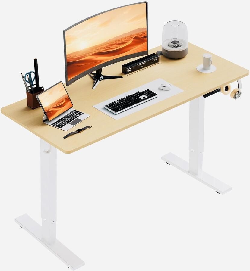 HOMAVO Zit-sta bureau 140 x 60 cm Elektrisch in hoogte verstelbaar bureau met geheugenfunctie en anti-botsingstechnologie Stevig en Duurzaam Stille Motor Hoogte 70-120cm