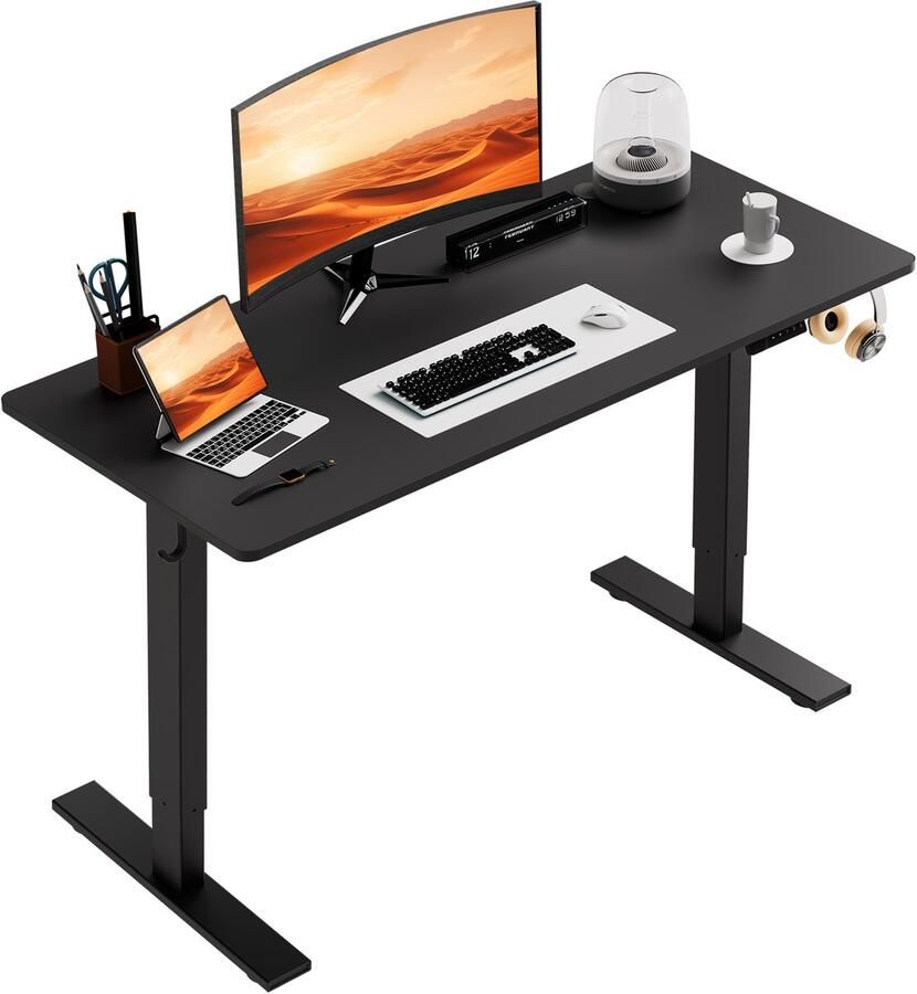 HOMAVO Zit-sta bureau 140 x 60 cm Elektrisch in hoogte verstelbaar bureau met geheugenfunctie en anti-botsingstechnologie Stevig en Duurzaam Stille Motor Hoogte 70-117cm