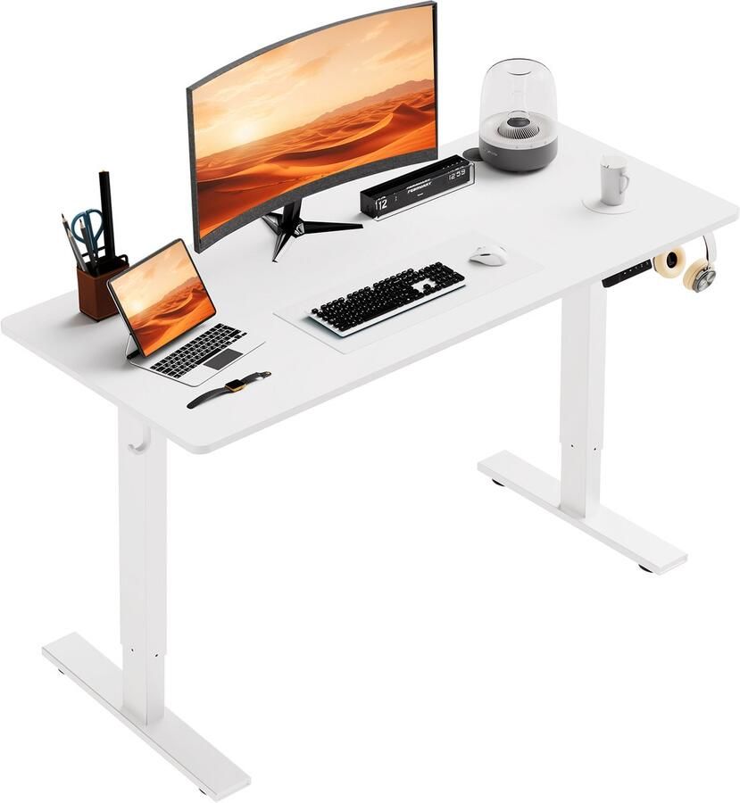 HOMAVO Zit-sta bureau 140 x 60 cm Elektrisch in hoogte verstelbaar bureau met geheugenfunctie en anti-botsingstechnologie Stevig en Duurzaam Stille Motor Hoogte 70-117cm