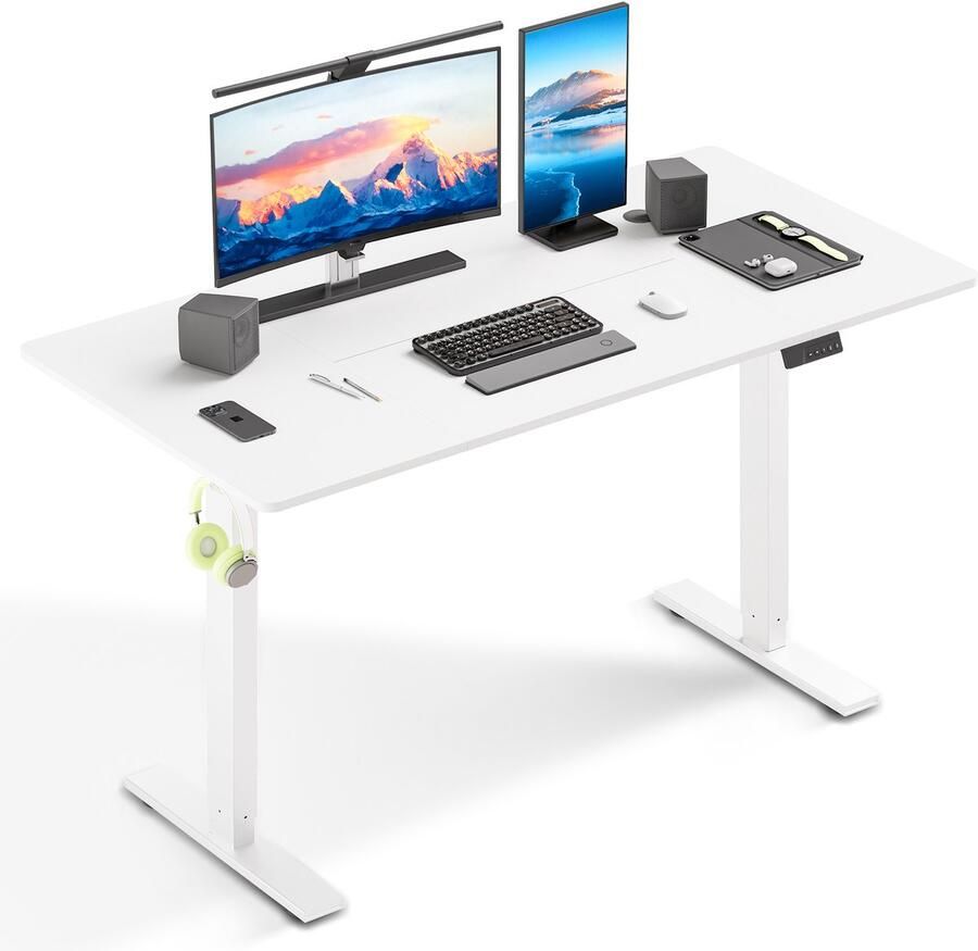 HOMAVO Zit-sta bureau 160 x 80 cm Elektrisch in hoogte verstelbaar bureau met geheugenfunctie en anti-botsingstechnologie Stevig en Duurzaam Stille Motor Hoogte 70-117cm