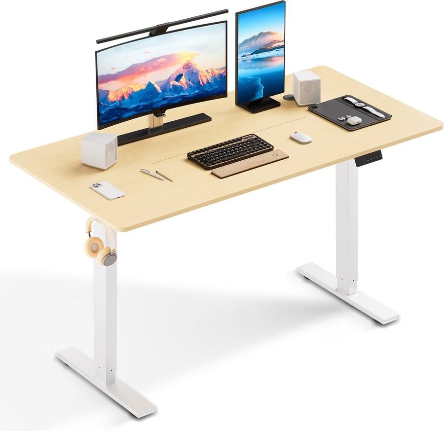 HOMAVO Zit-sta bureau 160 x 80 cm Elektrisch in hoogte verstelbaar bureau met geheugenfunctie en anti-botsingstechnologie Stevig en Duurzaam Stille Motor Hoogte 70-117cm