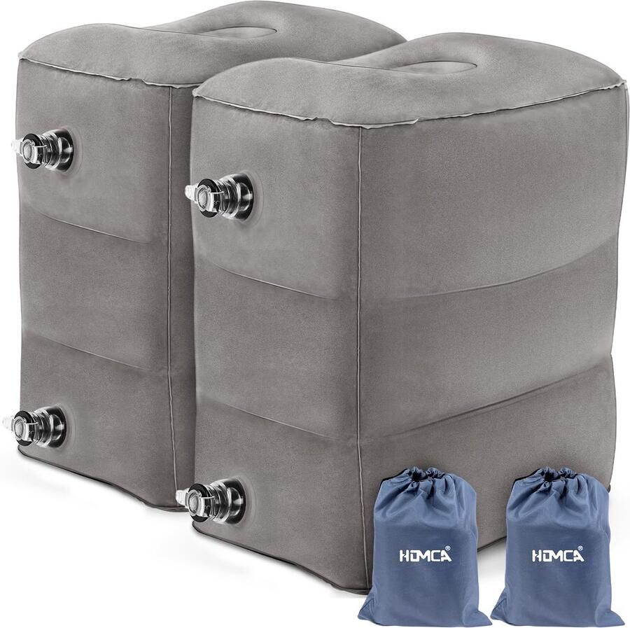 HOMCA Reisvoetsteunkussen opblaasbaar in hoogte verstelbaar kussen voor kinderen om te slapen tijdens het reizen geschikt voor vliegtuig- en autoritten thuis en op kantoor grijs 2-pack