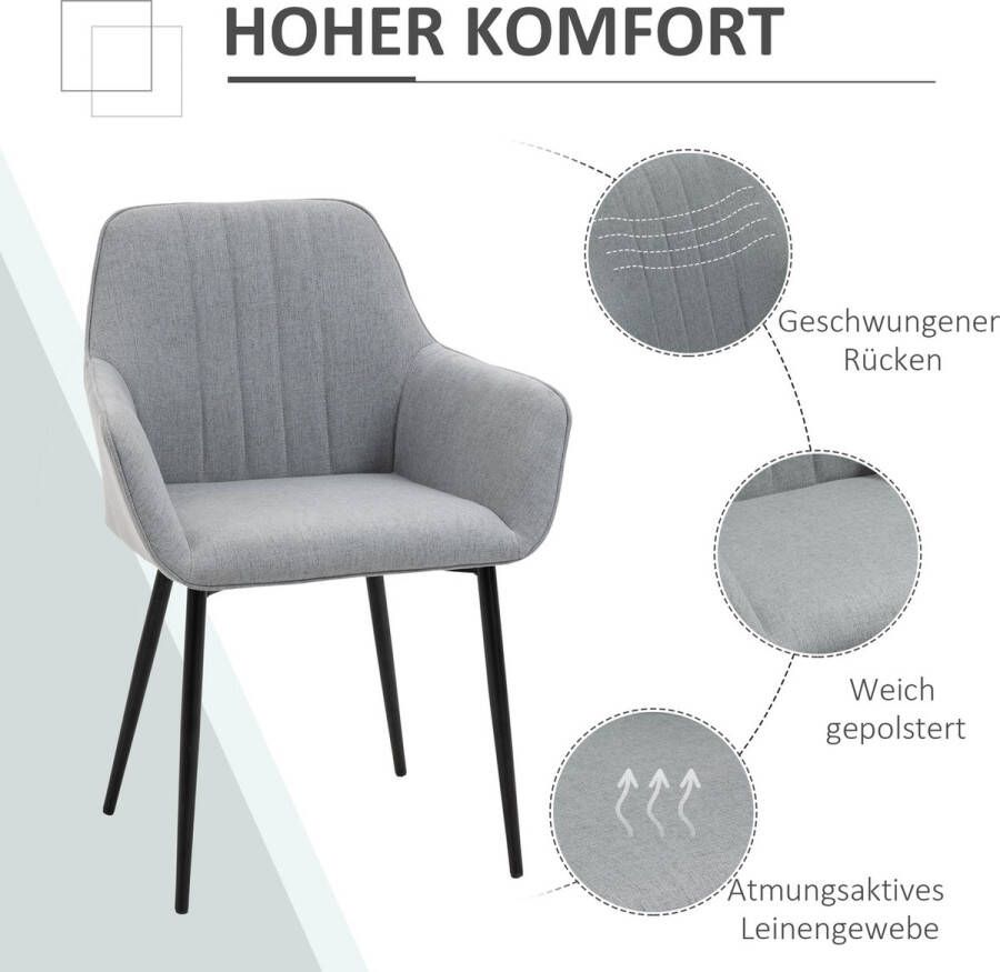 Homcom 2 eetkamerstoelen eetstoelen met rugleuning en armleuningen linnen 835-290