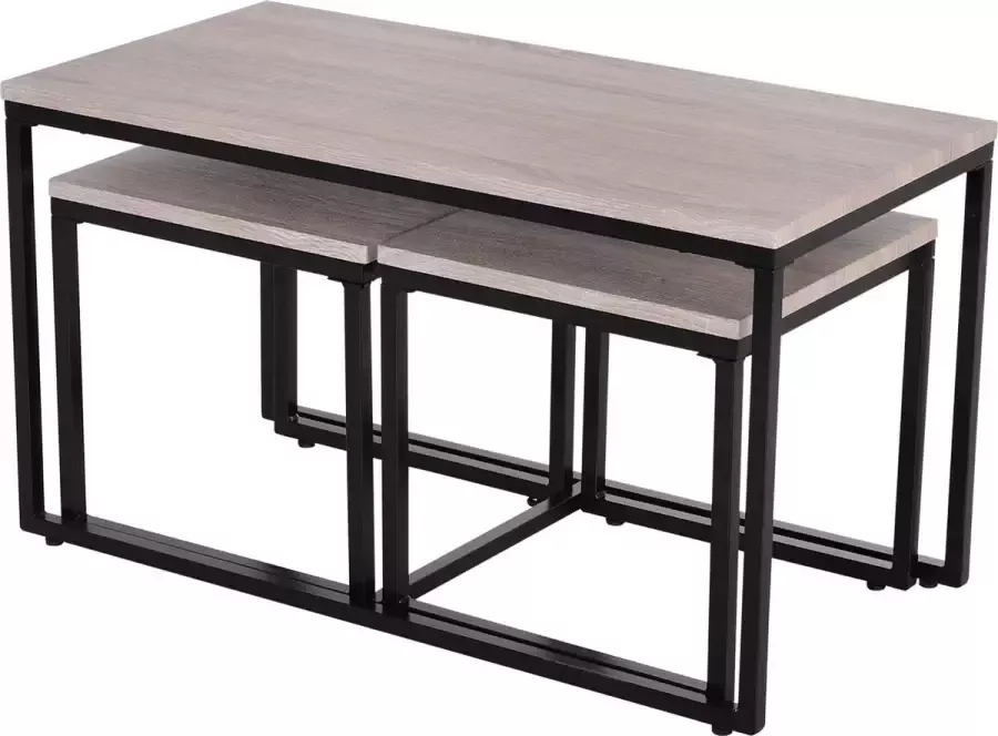 Homcom 3-delige set bijzettafel salontafel nesttafel koffietafel metalen poot MDF naturel 833-683