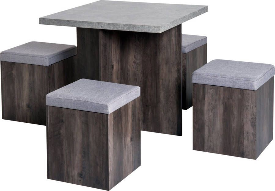 Homcom 5-delige eetset eettafel set met 4 krukken zitgroep eetkamer 80x80cm grijs 833-376