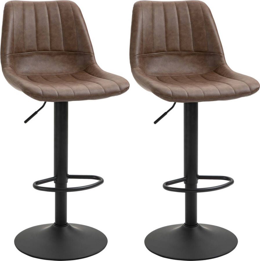 Homcom barkruk set van 2 met brede ronde voet kunstleer bruin
