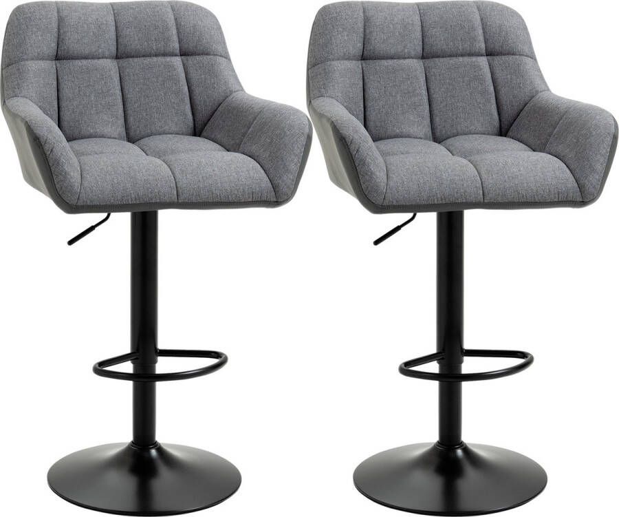 Homcom barkruk met voetsteun gewatteerde zitting grijs zwart