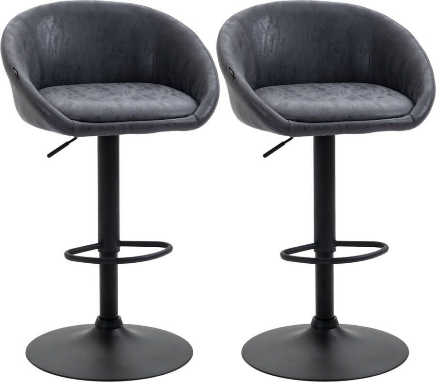 Homcom barkruk met voetsteun gewatteerde zitting donkergrijs