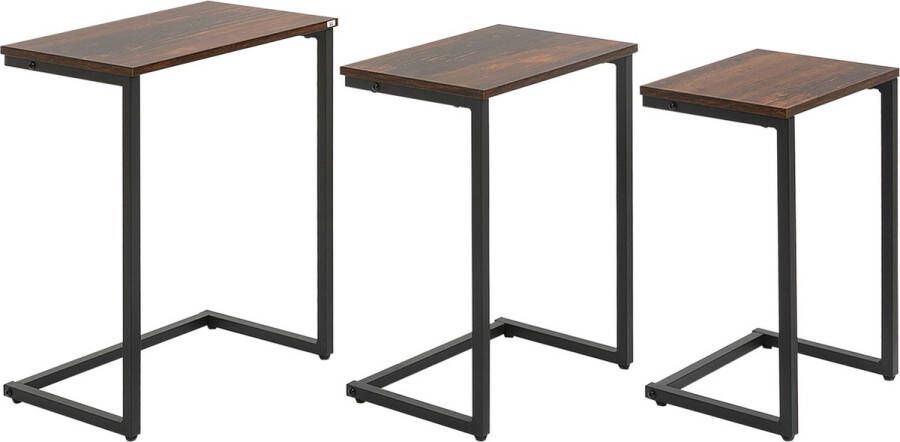 Homcom bijzettafelset set van 3 met stalen frame rustiek bruin + zwart