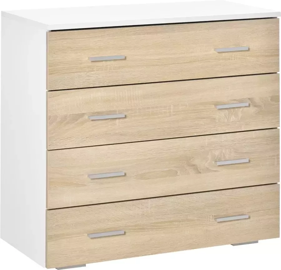 Homcom Dressoir met 4 schuifladen opbergkast gemaakt van hout slaapkamer woonkamer 831-385