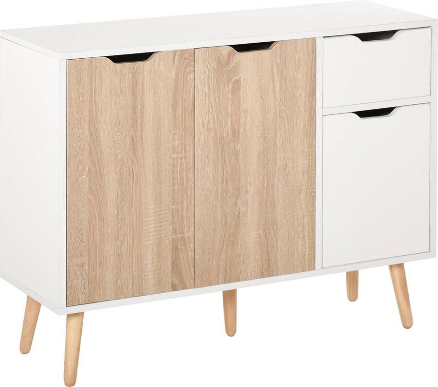 Homcom Dressoir nachtkastje met lades commode zijkast wit + naturel 837-117