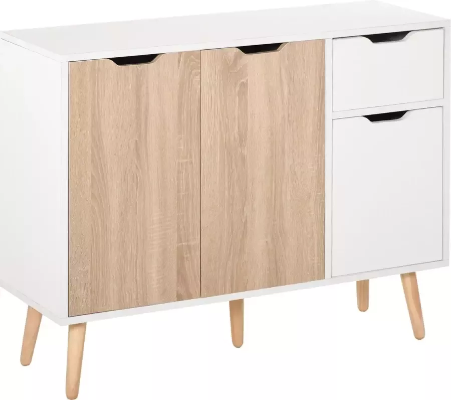 Homcom Dressoir nachtkastje met lades commode zijkast wit + naturel 837-117