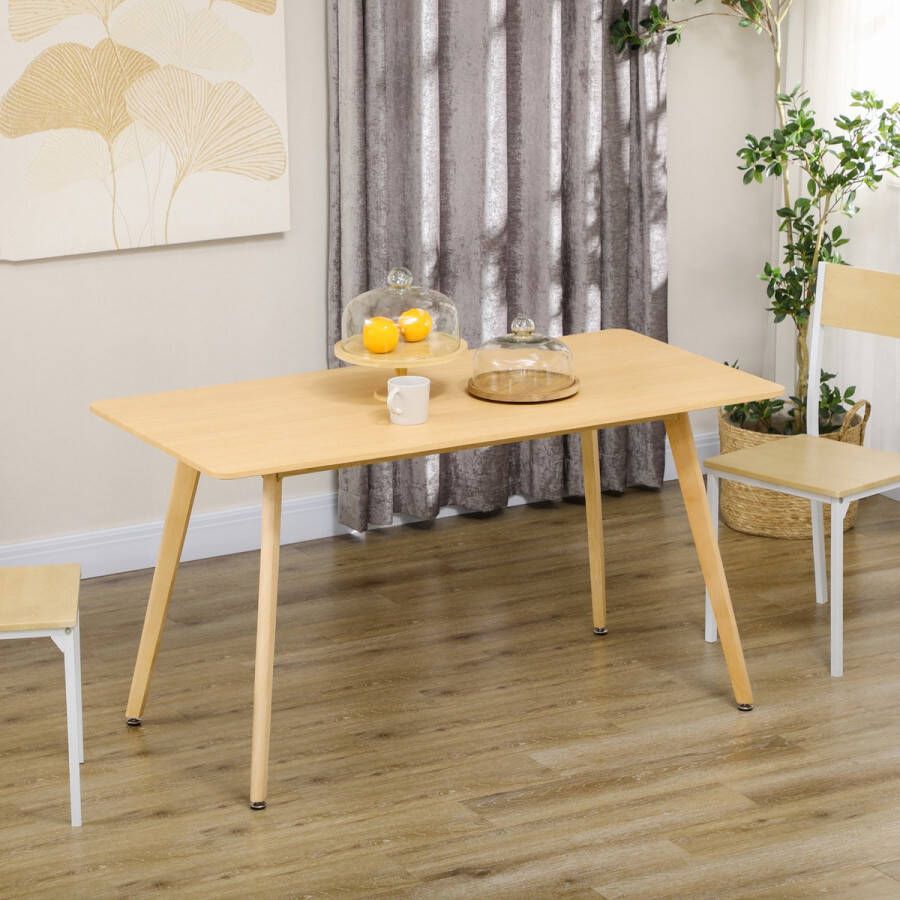 Homcom Eettafel keukentafel tafelblad met houteffect beukenhouten poten 140 x 70 x 75 cm