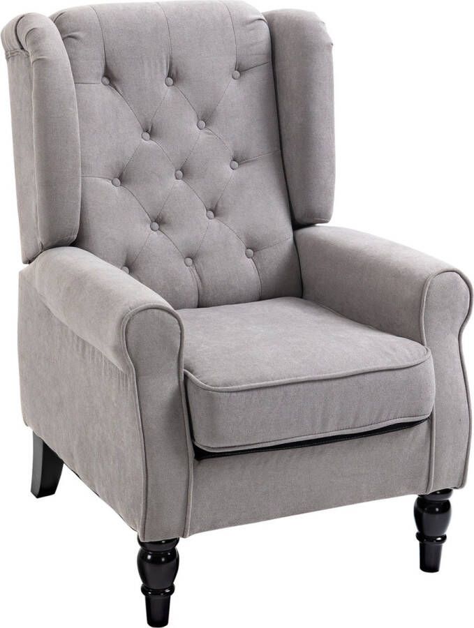Homcom enkele fauteuil relaxstoel enkele stoel met gecapitonneerde houten poten polyester grijs 76 x 86 x 108 cm