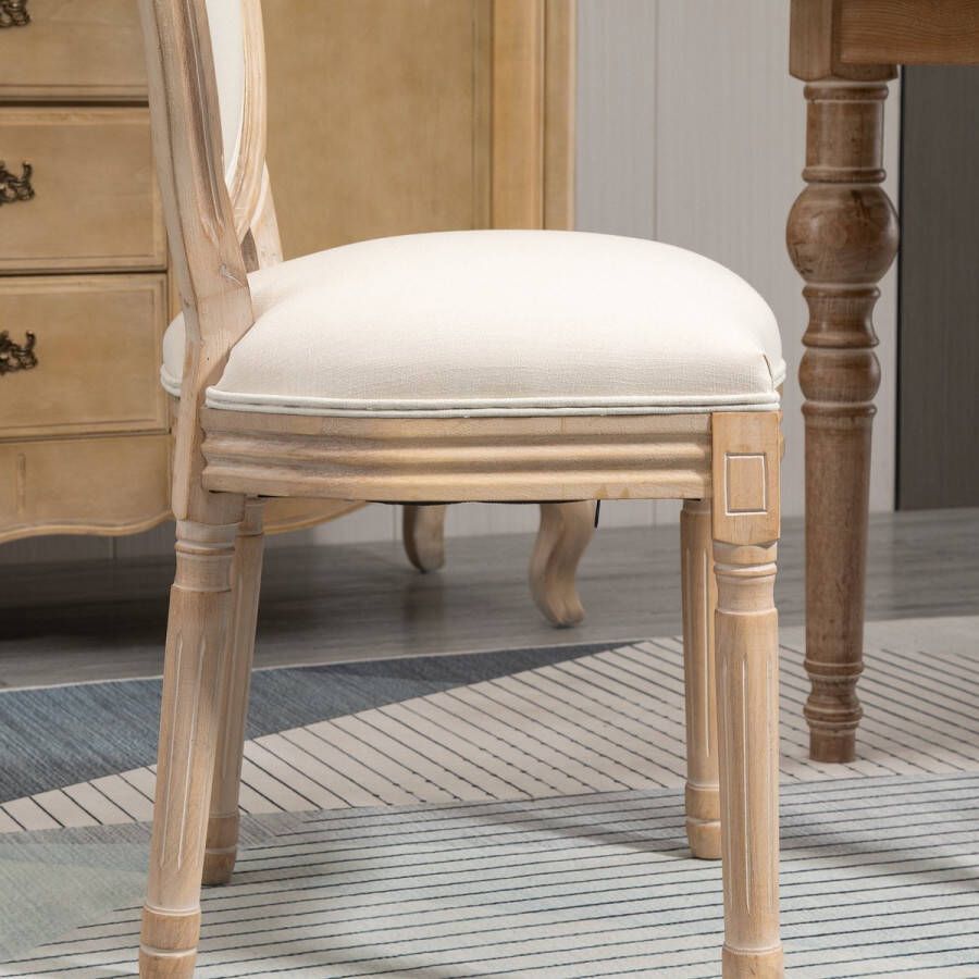 Homcom -Esszimmerstuhl-Schaumstoff Gummiholz leinenartiges Polyester-49B x 56T x 96H cm-Cremeweiß+Natur - Foto 3