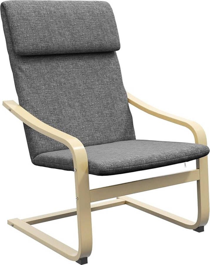 Homcom Fauteuil met voetenbank fauteuilset linnenlook massief hout grijs+naturel
