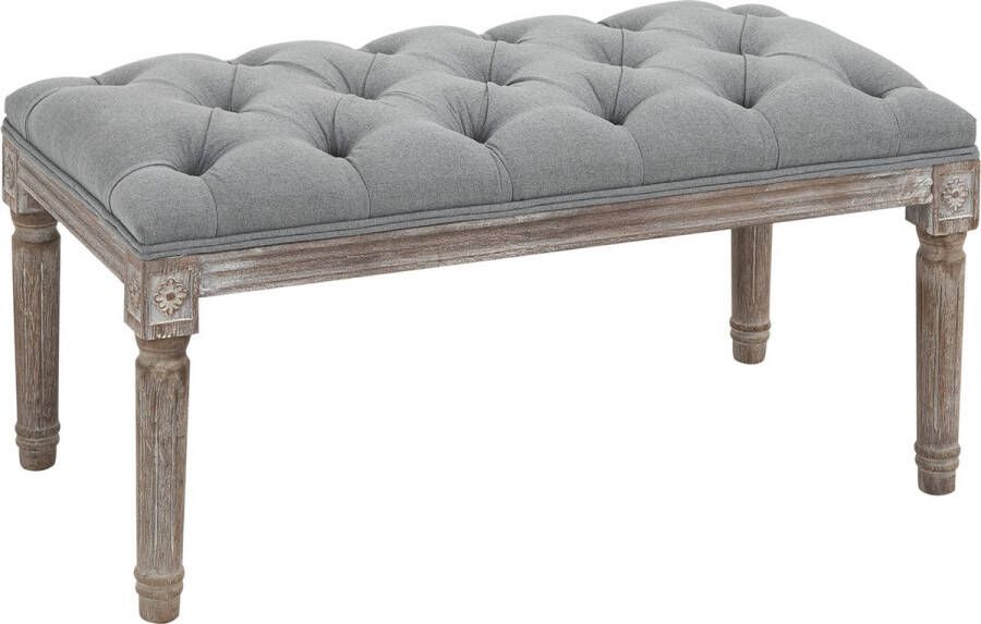 Homcom Gestoffeerde bank vintage retro bedbank met knopen rubber hout linnen grijs 838-064