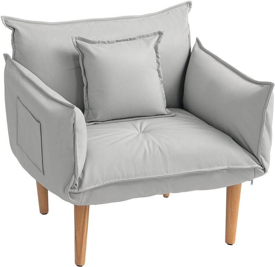 Homcom 2-in-1 Fauteuil met Kussen Verstelbare Rugleuning Grijs