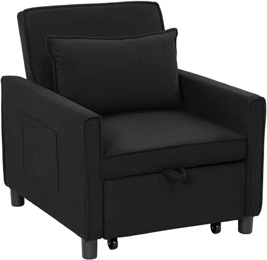 Homcom 3-in-1 slapende fauteuil vouwbed lumbale kussen zwart