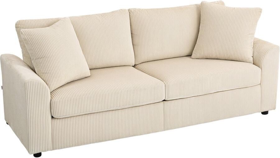 Homcom -3-Sitzer-Sofa-Polyester-212L x 80B x 88H cm-Cremeweiß