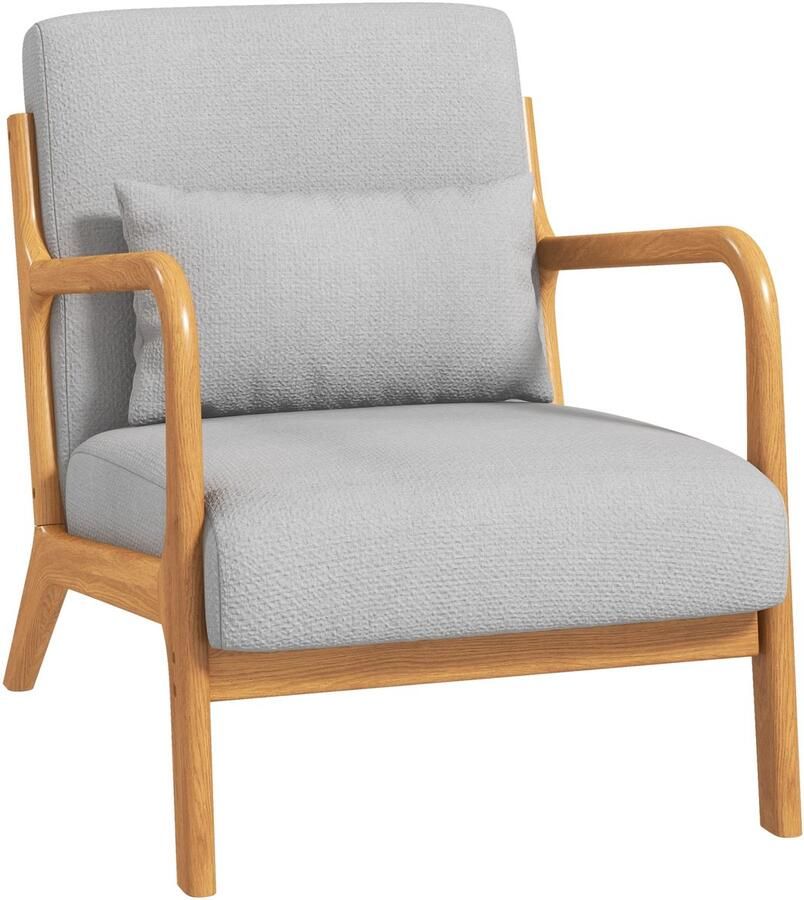 Homcom -Accentstoel-61x78x76cm-Fluwelen (100% polyester)-Lichtgrijs