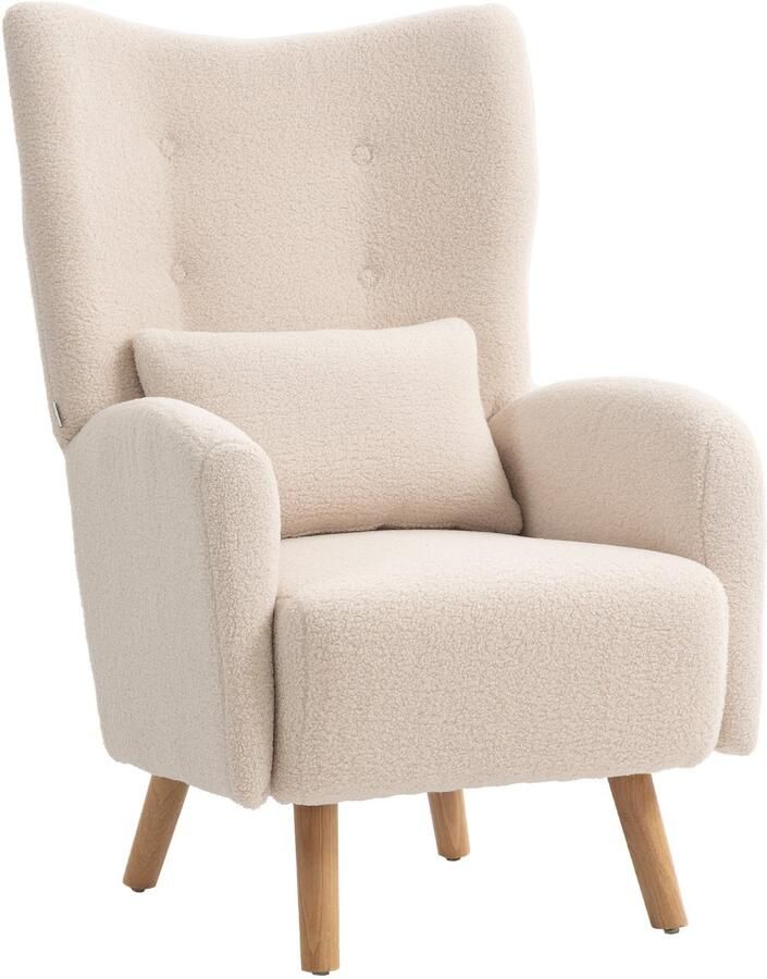 Homcom accentstoel fauteuil beukenhout 77x72x106 cm beige