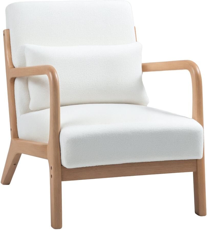 Homcom -Accentstoel-Fluwelen (100% polyester)-61x78x76cm-Crème