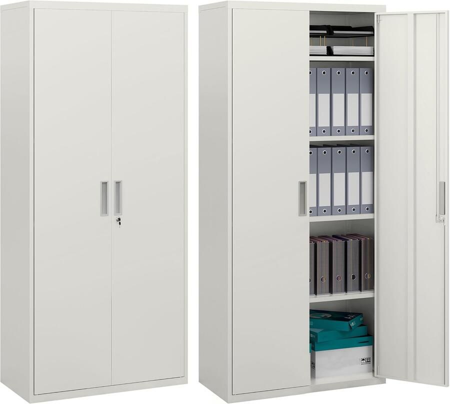 Homcom archiefkast staal 80 L × 40 B × 180 H cm wit - Foto 2