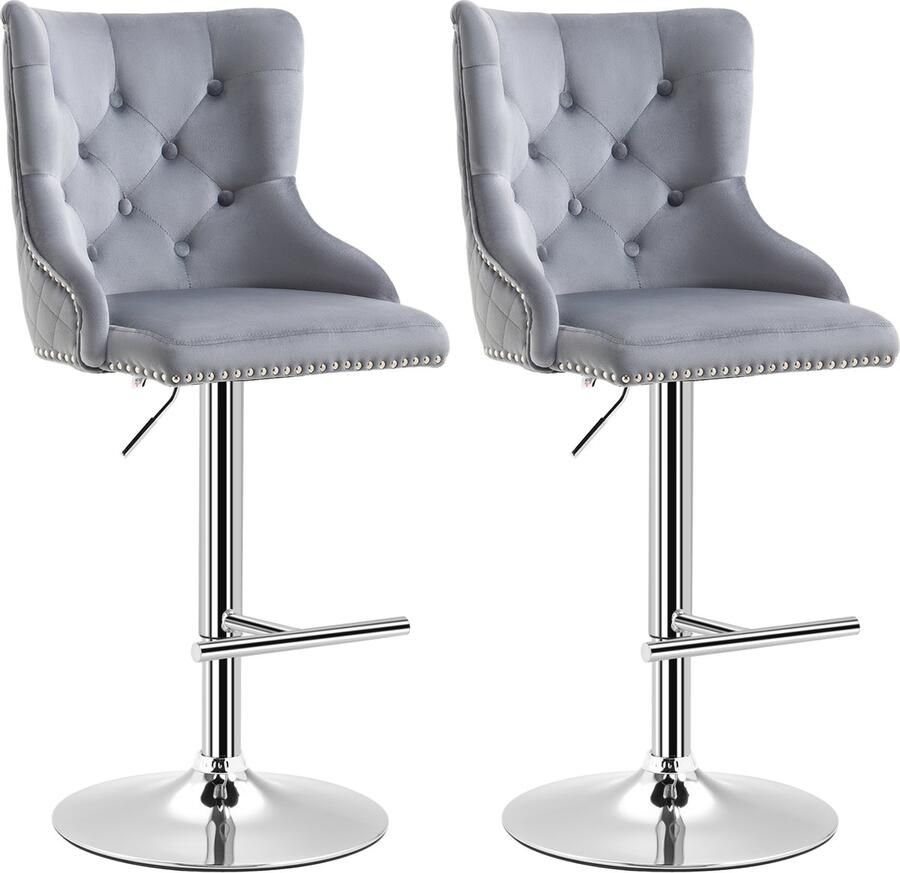 Homcom -Barhocker-Set-Polyester(100%) Stahl Schaumstoff-46L x 55B x 123H cm-Grau+Silber