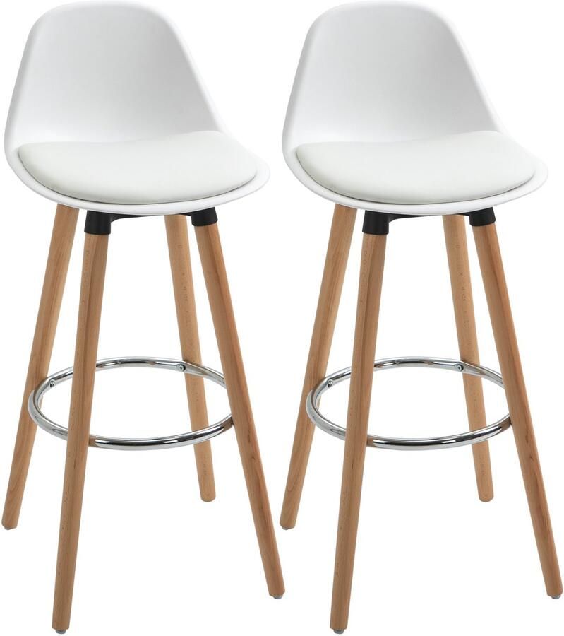 Homcom -Barhocker-Kunstleder Buchenholz-38 5B x 42 5L x 91H cm-Weiß