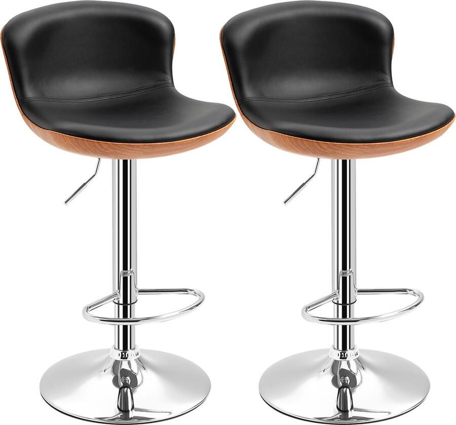 Homcom Barkruk met voetensteun set van 2 barkrukken draaibaar PU zwart 835-224 - Foto 3