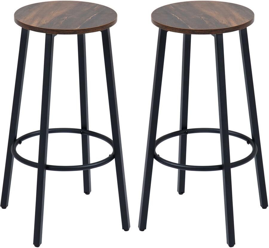 Homcom -Barhocker-Spanplatte Stahl-42L x 42B x 65H cm-Rustikales Braun+Schwarz