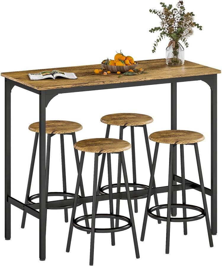 Homcom -Bartisch Set-MDF Metall-110L x 50B x 89 5H cm-Rustikal-Braun