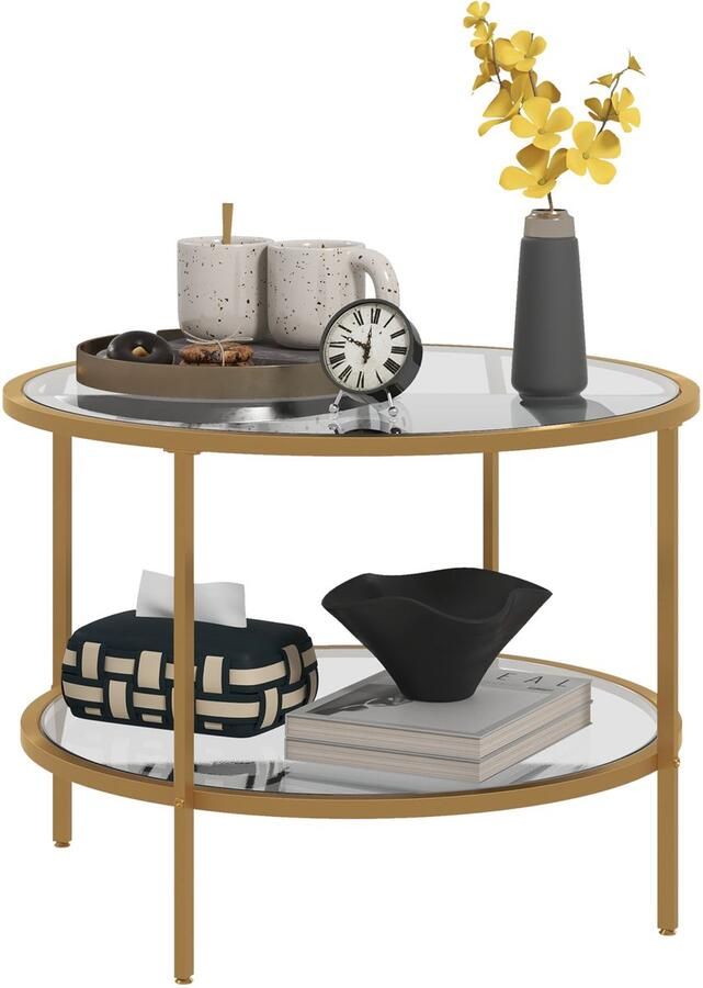 Homcom -Beistelltisch-Gehärtetes Glas Stahl-60L x 60B x 43H cm-Gold