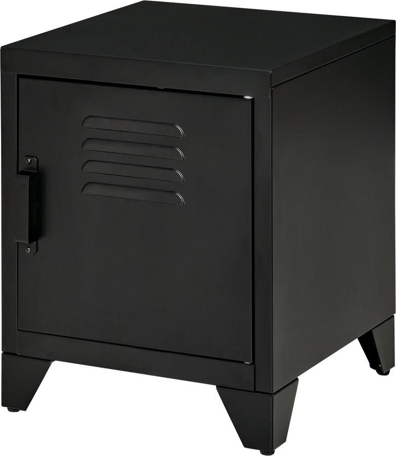 Homcom bijzettafel nachtkastje met plank en deur metaal zwart