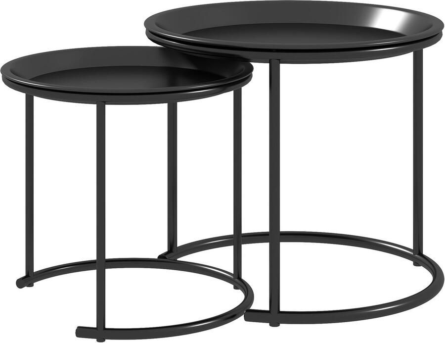 Homcom Bijzettafel Set Staal Ø43 x 38H cm Zwart